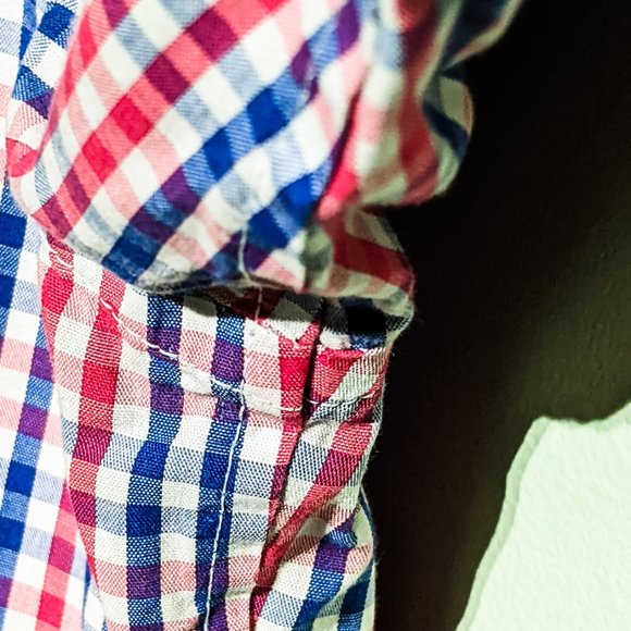 Gap mens medium  red white blue gingham patterned button up shirt - Picture 8 of 10